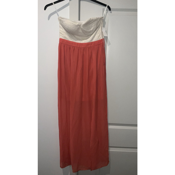 Womens Strapless Dress Peach White by Stooshy Size 3 - short slip/chiffon flow - Picture 1 of 9
